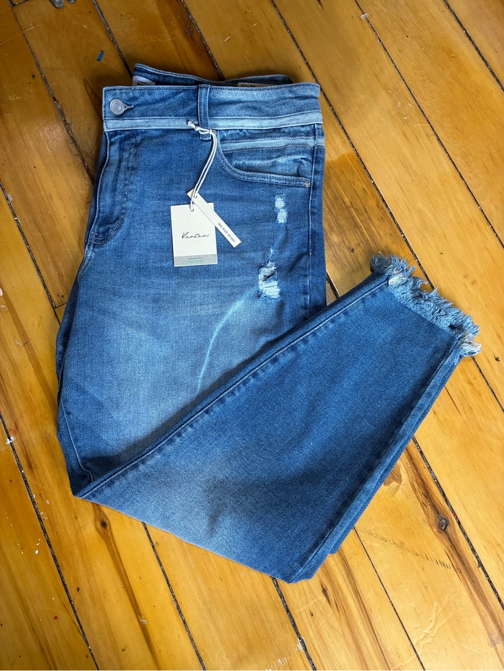 KanCan Medium Blue Frayed Hem Ankle Jeans 22 x 28 Plus Size